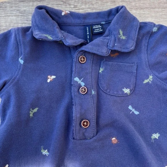 Janie and Jack Bug Romper Size 6-12M Navy Short Sleeve One Piece Spring Summer - Picture 5 of 10